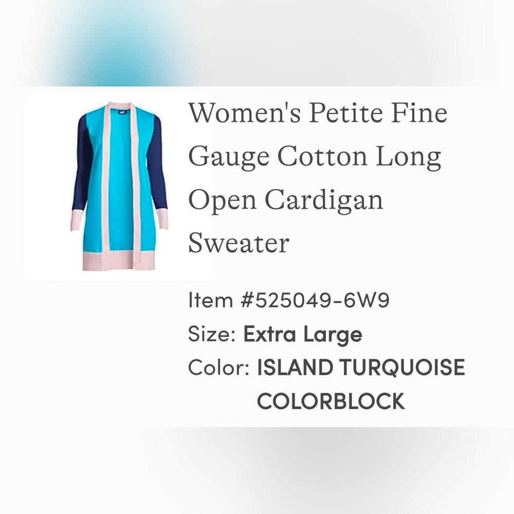 Land's EndWomen's Petite Cardigan Sweater Island Turquoise Size XLP